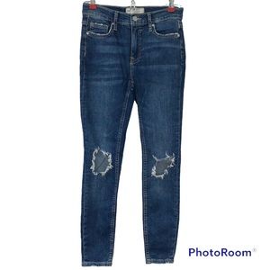 Free People Distressed Open Knee Medium Wash Skinny Jeans - Size 25